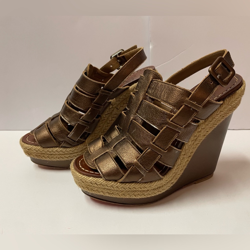 Christian Louboutin Barcelona wedge espadrille sandals heels brown metallic 35